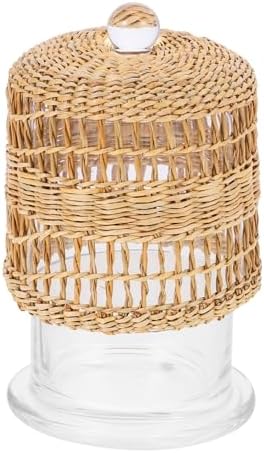 Zerodeko Glass Candle Dome Holder with Rattan Wrap Decorative Cover