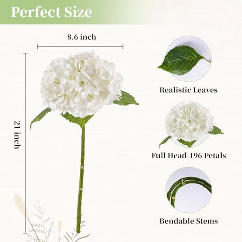 BonBlooms 3 Pcs White Hydrangea Artificial Flowers