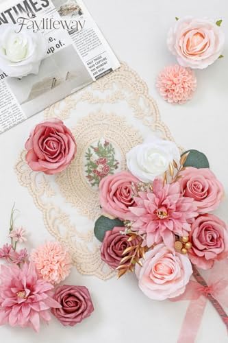 Faylifeway Silk Pink Artificial Flowers DIY Set