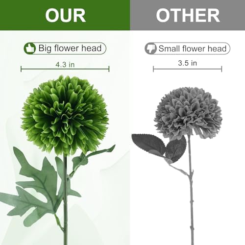 BonBlooms Artificial Chrysanthemum Flowers Ball 10pcs Green