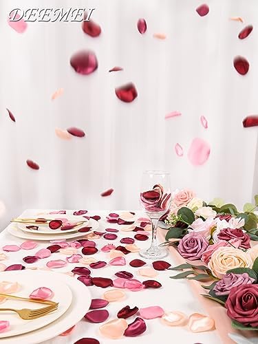 400pcs Silk Rose Petals Mix Burgundy Wedding Decor