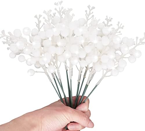 Artificial White Berry Stems 24 Pack for Christmas Decor