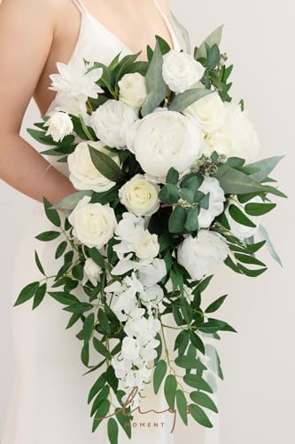 Lings Moment Ivory Bridal Bouquet 15 Inch Artificial Flowers