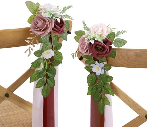 10 Wedding Aisle Decorations for Ceremony - Burgundy Chair Flowers