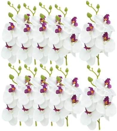 Rikyo 10 Set Artificial Orchid Faux Flowers with Stems