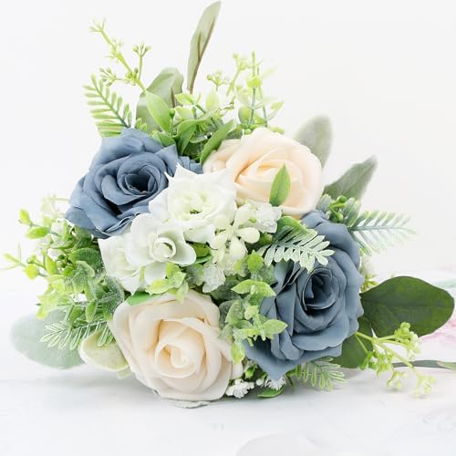 SEMONONIA 6 Piece Bridesmaid Bouquets Set - 7 Inch Artificial Flowers