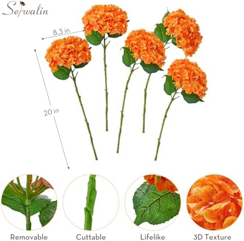 Serwalin Real Touch Hydrangea Artificial Flowers 21in Long Stems