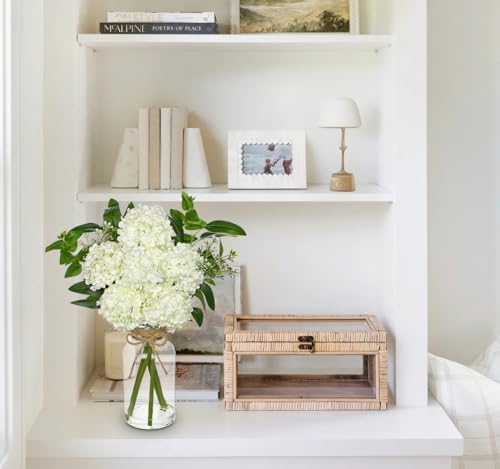 Hollyone Artificial Hydrangea Flowers with Clear Glass Vase