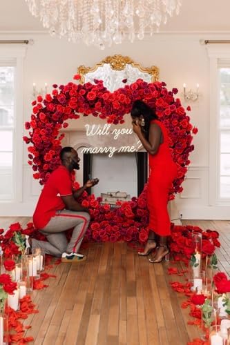 Dark Red Artificial Flower Heart Shape Wedding Arch Backdrop