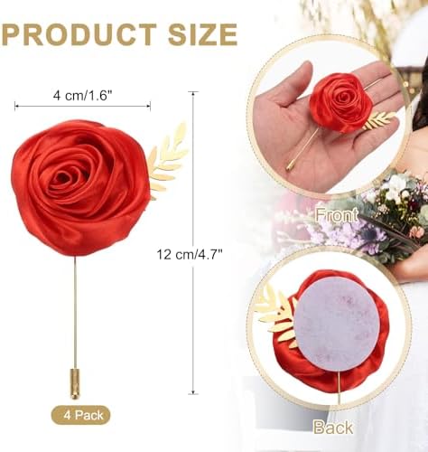 Uxcell 4pcs Red Rose Boutonnieres with Leaf for Formal Events
