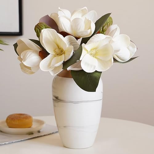 Lovmeety White Magnolia Artificial Flowers 2 Pack Bouquet Decor
