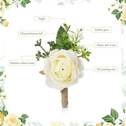 Sherr 36 Pcs White Rose Boutonniere for Men Wedding Groomsmen