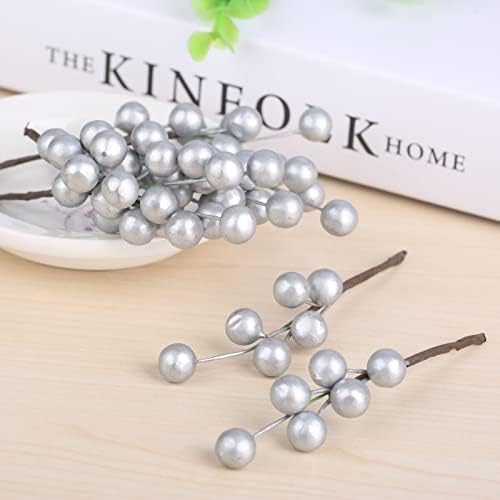 Yetaha 10 Pcs Artificial Holly Berries with Silver Fruits