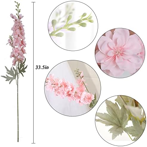 IPOPU Pink Delphinium Artificial Flowers 6pcs Real Look
