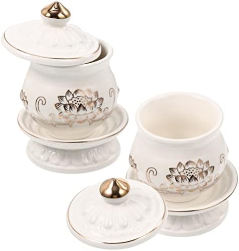 White Ceramic Water Offering Bowl Set 2pcs for Altar and Meditation