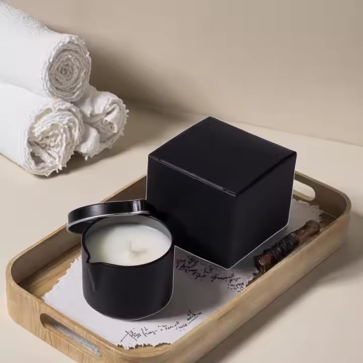 Ryaner 8-Piece Empty Massage Candle Tins Set with Pour Spout Lid - Black