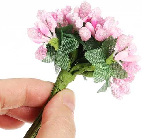 PATIKIL Mini Artificial Pink Flower Stamens 144Pcs Bundle