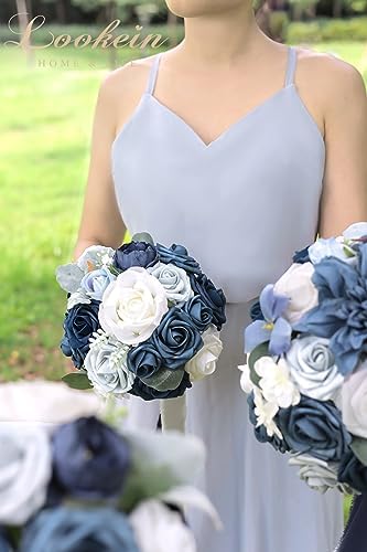 Lookein 4pcs 7 Inch Artificial Bridesmaid Bouquets Navy Blue