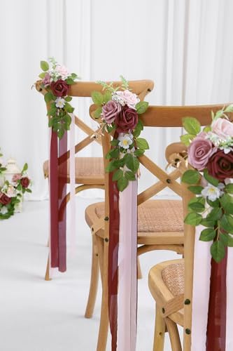 10 Wedding Aisle Decorations for Ceremony - Burgundy Chair Flowers