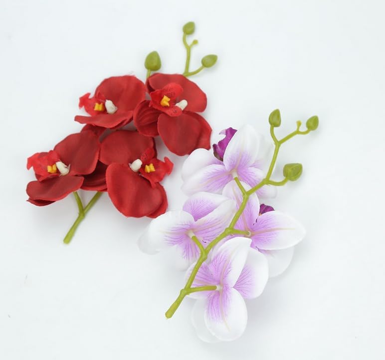 Rikyo 10 Set Artificial Orchid Faux Flowers with Stems