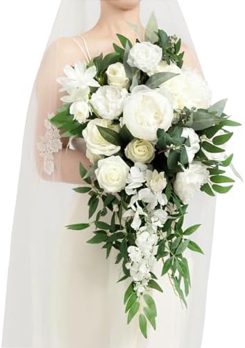 Lings Moment Ivory Bridal Bouquet 15 Inch Artificial Flowers