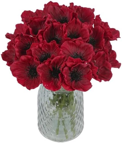 IPOPU Burgundy Poppy Flowers Artificial 20pcs