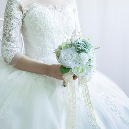 Elegant Artificial Wedding Bouquet with Silk Roses and Baby Breath
