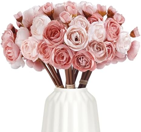 24Pcs Faux Ranunculus Flowers with 4 Blooms per Stem