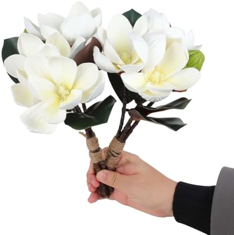 Lovmeety 2 Bundles Artificial Magnolia Flowers