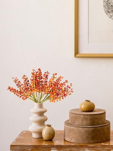 Belupai 12 Pc Orange Fall Berry Stem Decor