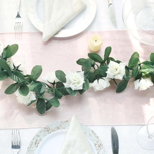 Efavormart 6 Foot 3D Silk Rose Garland - Cream
