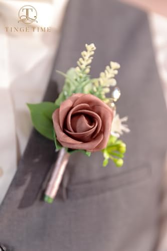 TINGE TIME Artificial Dusty Rose Champagne Boutonniere Set of 10