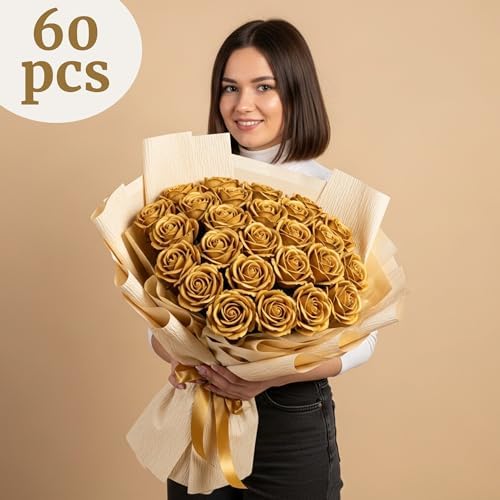 60PCS Gold Rose Artificial Flowers for Events and Decor