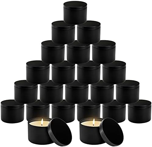 Coloch 24 Pack 8 Oz Black Matte Metal Candle Tins with Lid