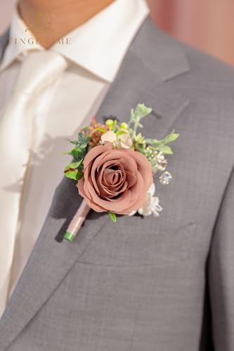 TINGE TIME Artificial Dusty Rose Champagne Boutonniere Set of 10