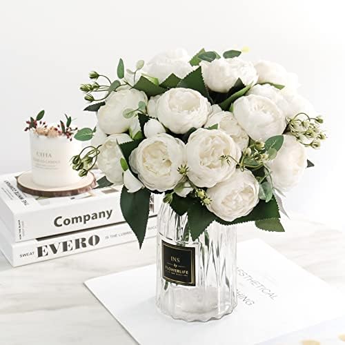 DEEMEI Artificial Peony Flowers Bouquet Set White