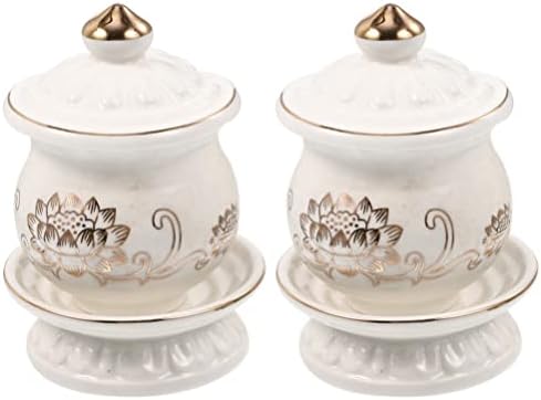 White Ceramic Water Offering Bowl Set 2pcs for Altar and Meditation