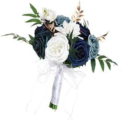Elegant Blue White Bridal Bouquet with Ribbon