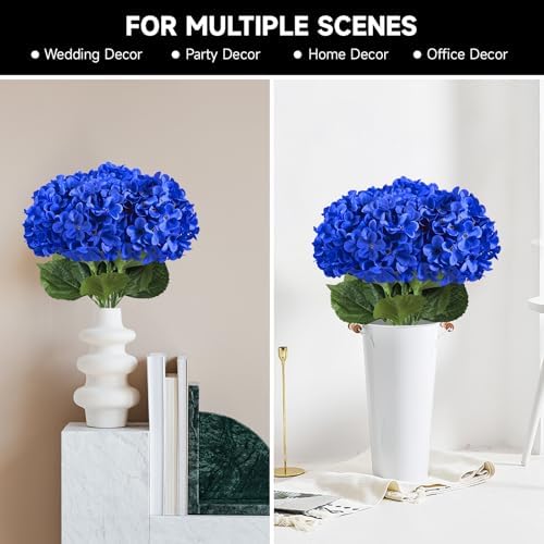 6 Pc Artificial Hydrangea Flowers Royal Blue Long Stems