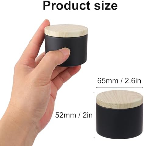 48 Pack 4 Oz Black Metal Candle Tins with Wood Grain Lids