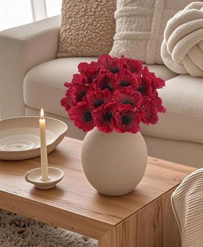 IPOPU Burgundy Poppy Flowers Artificial 20pcs