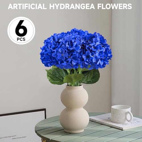 6 Pc Artificial Hydrangea Flowers Royal Blue Long Stems