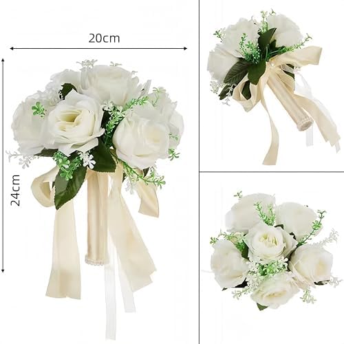 White Silk Artificial Wedding Bouquet 20x24cm 1 Count Classic Elegant Style