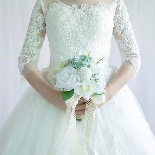 Elegant Artificial Wedding Bouquet with Silk Roses and Baby Breath