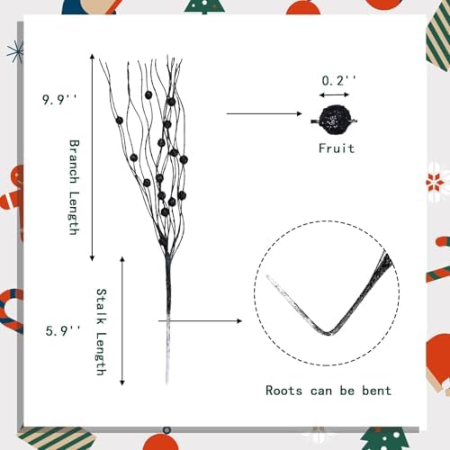 6Pcs Artificial Glitter Berry Stems for Christmas Decorations