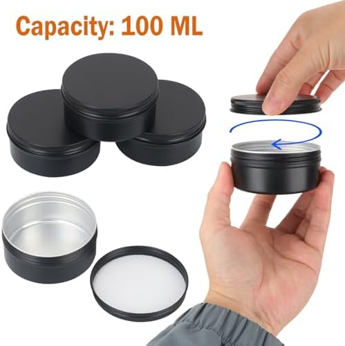 48 Pack 4 Oz Black Metal Round Tins with Screw Lid