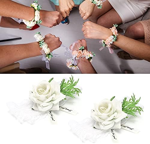 2 Pcs Simulated Rose Silk Wrist Corsage Wedding Accessory