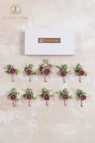 TINGE TIME Artificial Dusty Rose Champagne Boutonniere Set of 10