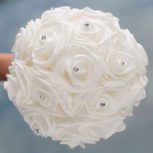 Crystal Diamond Silk Roses Wedding Bouquet Blue