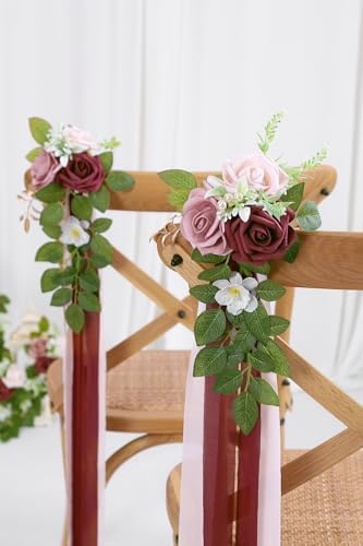 10 Wedding Aisle Decorations for Ceremony - Burgundy Chair Flowers